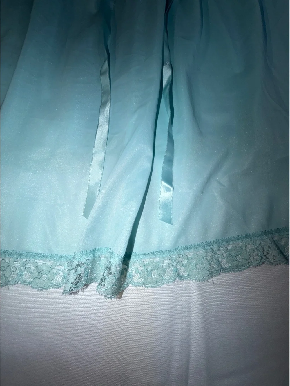 Vintage Van Raalte Light Blue Nylon Nightgown with Lace and Ribbon Detail